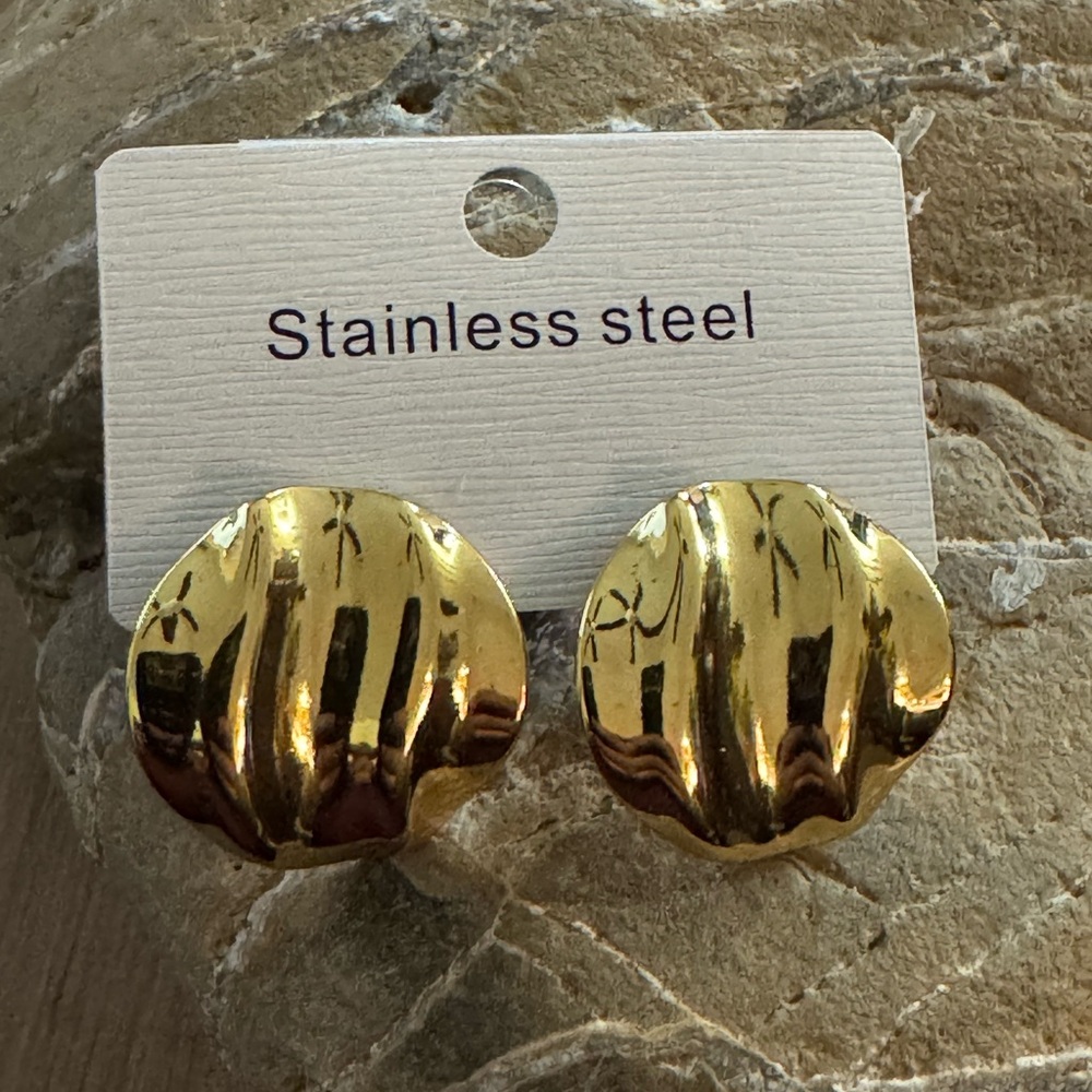 Gold Button Stainless Steel Women's Earrings